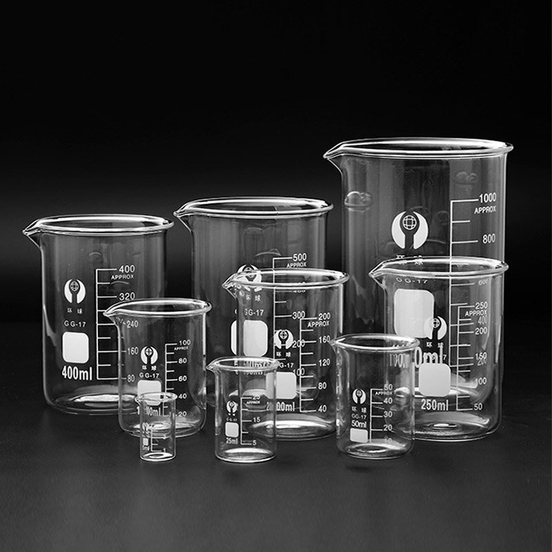 Vaso de medición escalonado resistente al calor para laboratorio, vaso de vidrio de borosilicato para química