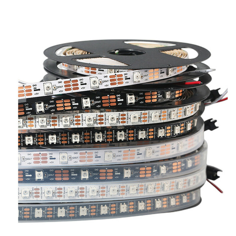 Bande LED RVB intelligente, adressable individuellement, 5 mètres/rouleau, WS2812B, 30/60 diodes/m, 2811ic