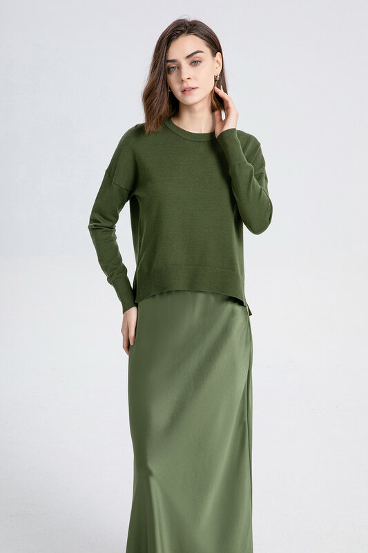 AS Elegance-top de punto de estilo suelto para mujer, falda de satén de acetato de lujo de alta calidad