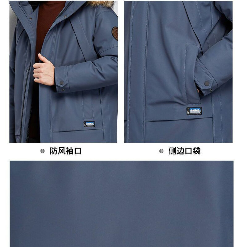 Trench coat casual masculino com capuz com gola de cabelo grande, outwear médio longo, moda empresarial, Clearance, 2023