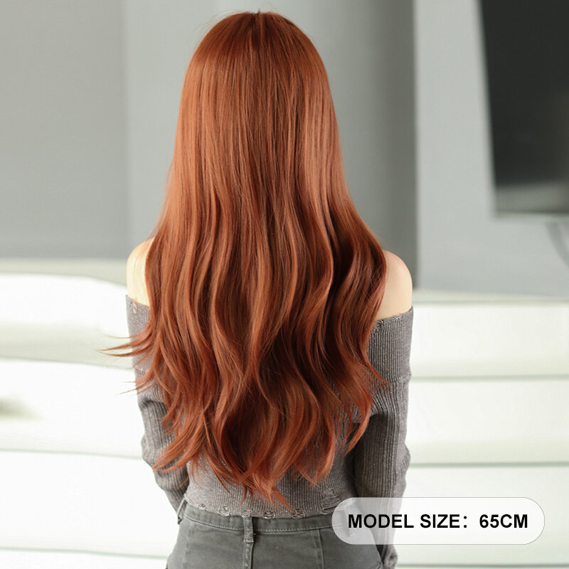 7JHH-Peluca de cabello sintético ondulado en capas para mujer, cabellera larga de cobre suelto con flequillo, color naranja, uso diario, a la moda, amigable con los principiantes