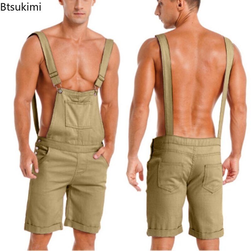 Fashion New Men's Vintage Overalls Jumpsuit Cargo Work Short Pants Summer Loose Casual Romper Men Bib Stitch Trousers Streetwear