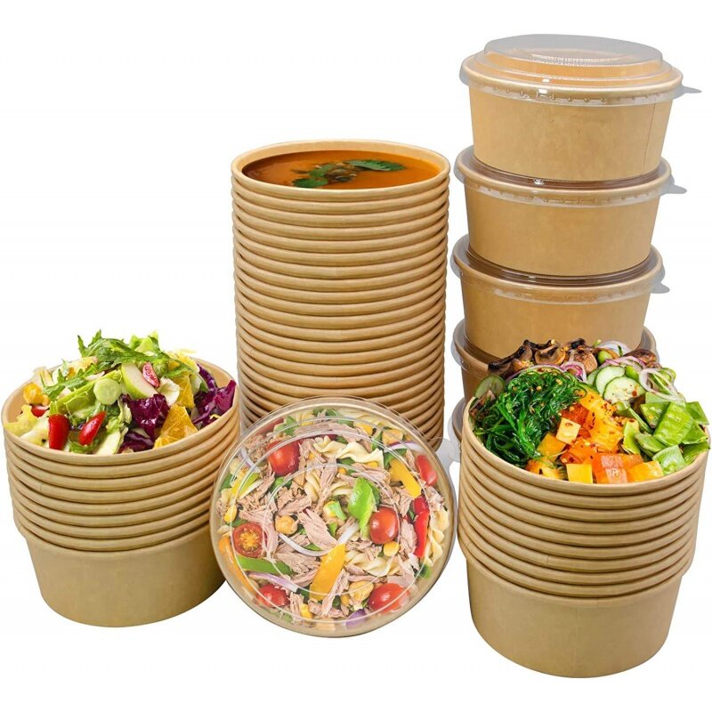 Customized productEco-friendly Disposable Kraft Paper Salad Fruit Soup Bowl 500 750 1000 1090 1200ml Paper Bowls Food Packing Co