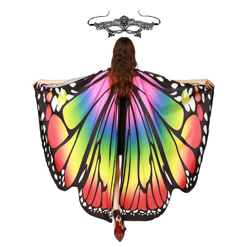 Xaile de asas de borboleta de poliéster macio, Fada Monarch Costume, Capa com antena, Headband para o Halloween, Fancy Dress Party, Cosplay