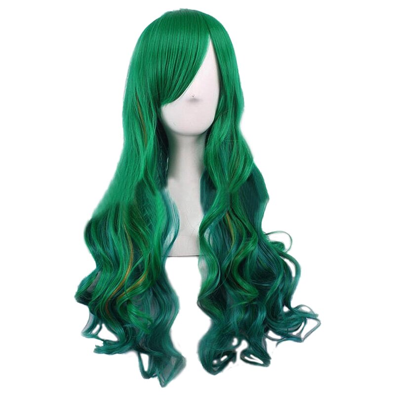Parrucca da donna verde scuro parrucca lunga riccia verde scuro capelli lunghi parrucca da 68CM per donna per Cocktail Bar Cosplay