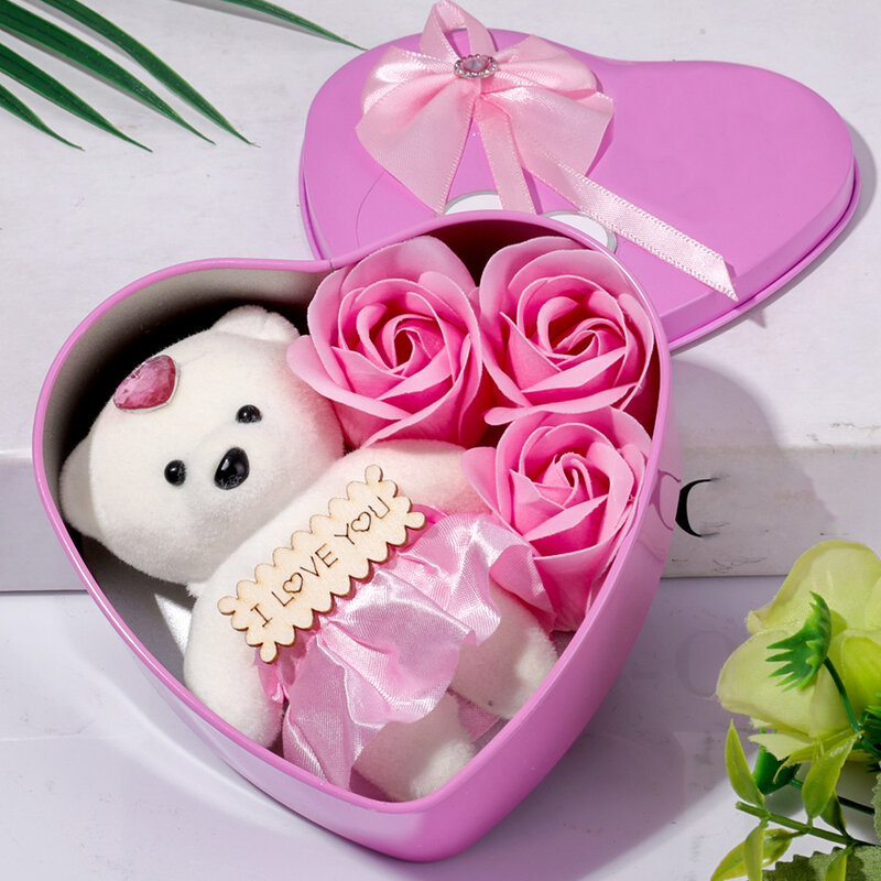 Valentine's Day Soap Rose Flowers Bear Gift Box Romantic Mother Day Gift Wedding Birthday Flower Room Decoration Party Supplies