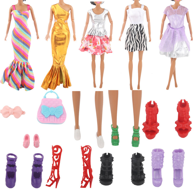 Acessórios Barbi Doll para crianças, mini vestido, sapatos, bolsas, mini roupas, 1 conjunto aleatório, 30cm, 12 '', presente BJD, 1:6