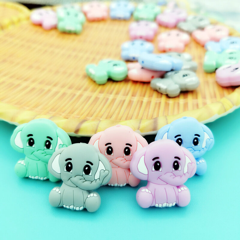 30*29mm 10pc/lot elephant Silicone Beads Baby Teething Pacifier Chains Necklaces Accessories Food Grade Nursing Chewing BPA Free