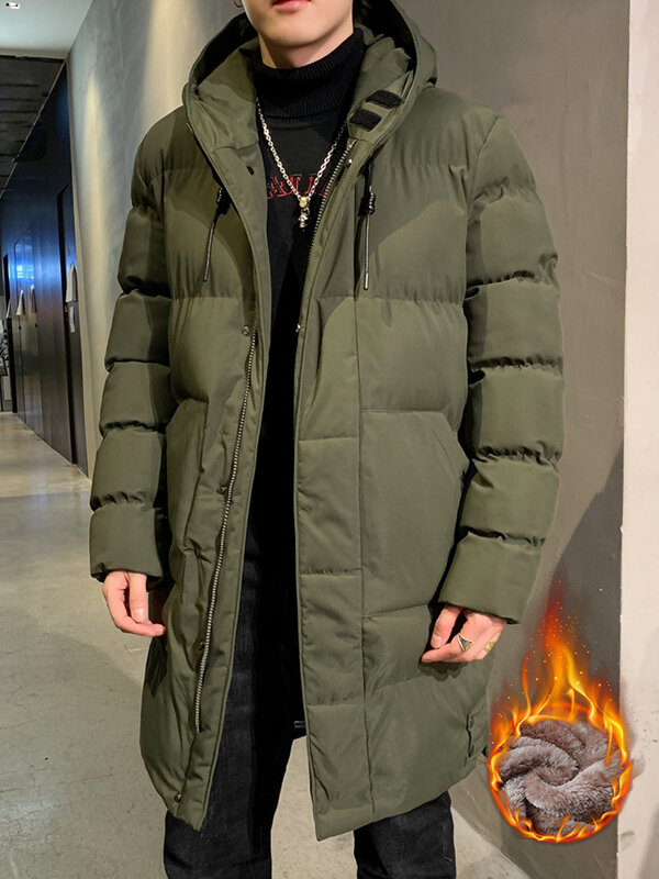 Jaqueta quente de Parka longa masculina, forro de lã, casaco blusão com capuz, algodão grosso acolchoado, Parkas térmicas, plus size, 8XL, inverno