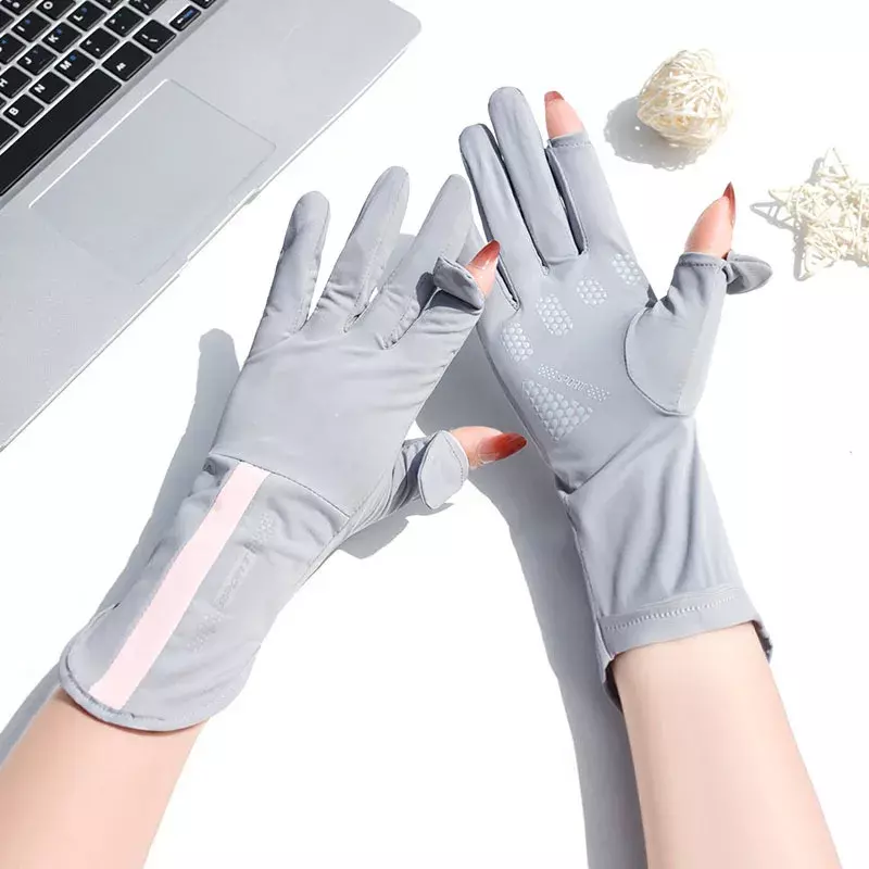 Zomer Zonnebrandhandschoenen Vrouwen Dun Ijs Zijde Anti-Ultraviolet Dauwvinger Touchscreen Rijden Antislip Ademende Handschoenen