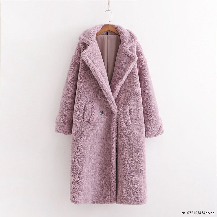 Casaco de pele do falso casaco de inverno das mulheres engrossar quente teddy coat turn down collar elegante longo outerwear 2022 outono inverno jaqueta