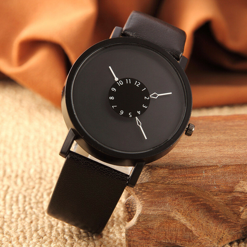 PAIDU-크리에이티브 턴테이블 가죽 밴드 쿼츠 손목 시계 남성용, 캐주얼 스포츠 시계