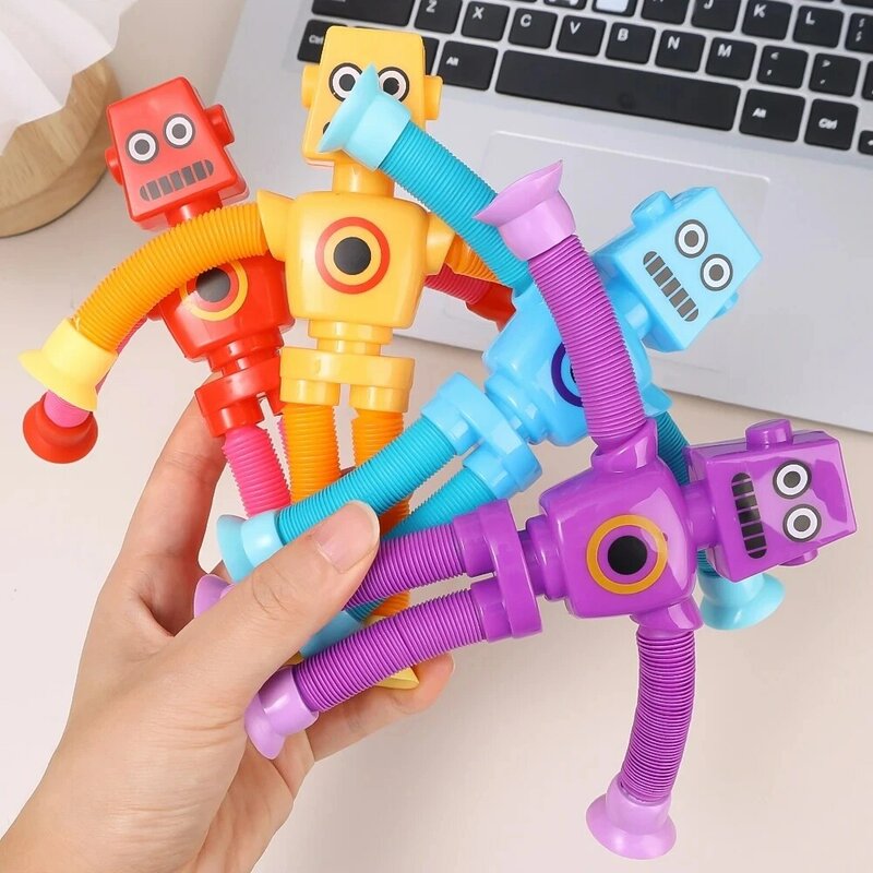 Wszechstronna kreskówka teleskopowa zabawka robota dla dzieci Puzzle rozciąganie z przyssawką Robot zabawki redukujące ciśnienie i kojące zabawki