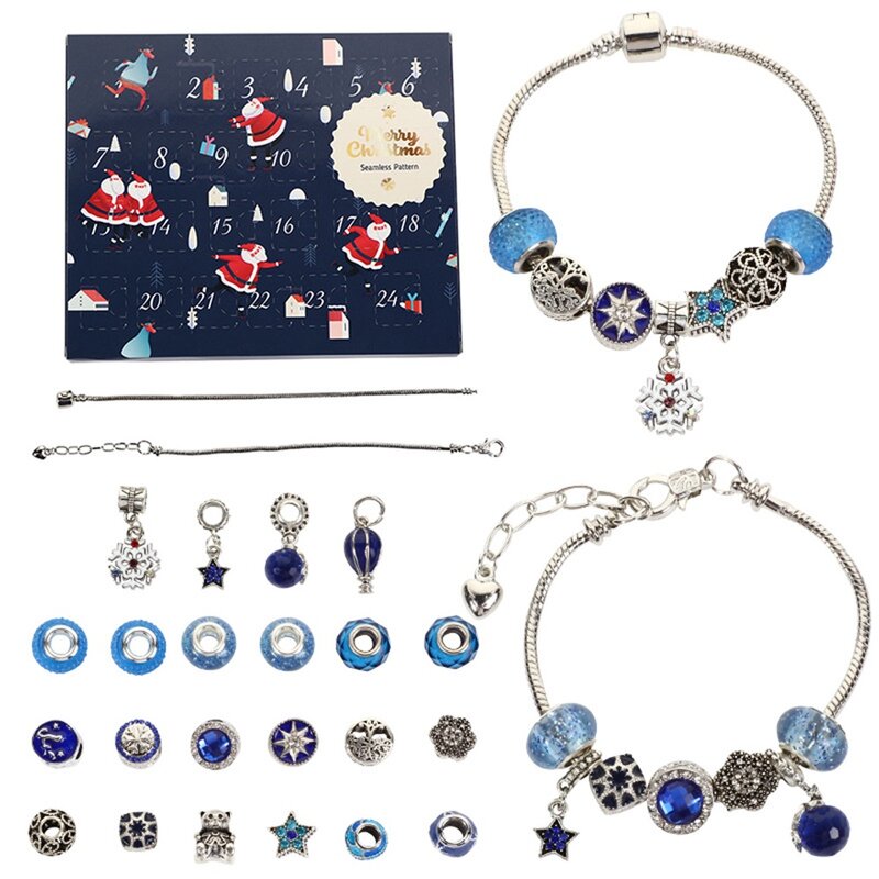 Pulsera con calendario de adviento de Navidad para mujer, conjunto de fabricación de joyas con abalorios, con temática navideña, caja de regalo, 2023