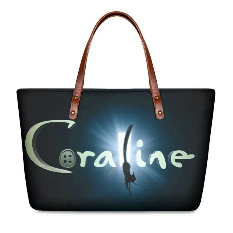 Coraline The Secret Door Print Shoulder Bags Pink Travel Handbags Durable Shopping Bag For Women Youth Girls Bolsos De Lujo