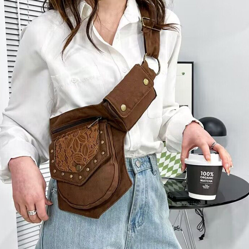Steampunk elegante rebite utilitário hip cinto saco, tecido impermeável cotidiano, Cosplay Bag