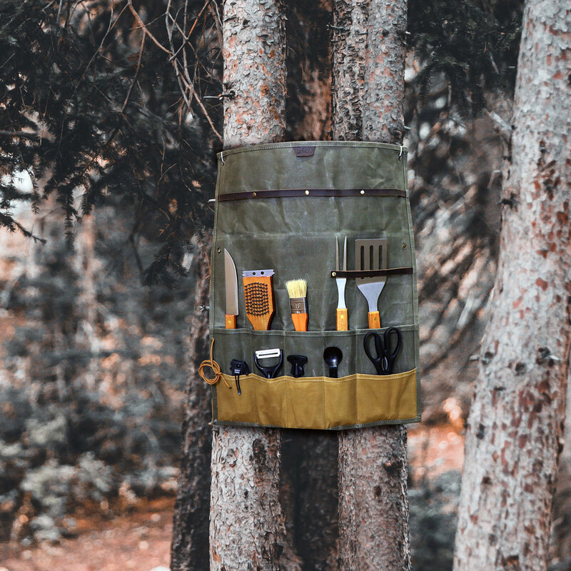 Tourbon-bolsa enrollable para utensilios de cocina, bolsa de almacenamiento portátil, organizador de herramientas, accesorios de Camping, vajilla de lona