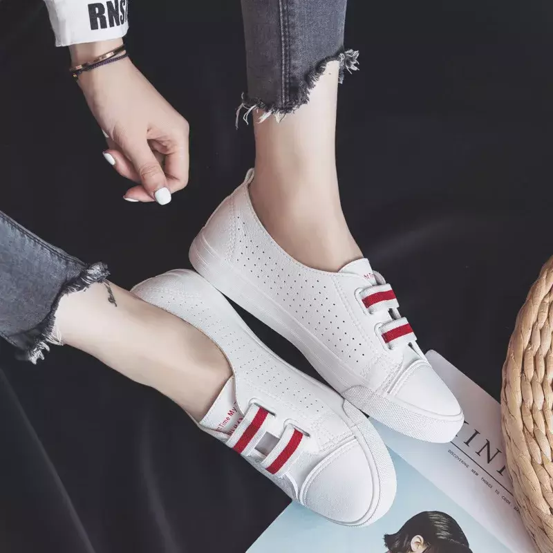 Woman Shoes Summer New Fashion Shoes Woman Casual Microfiber PU Leather Simple Women Casual Striped Shoes Sneakers Breathable994