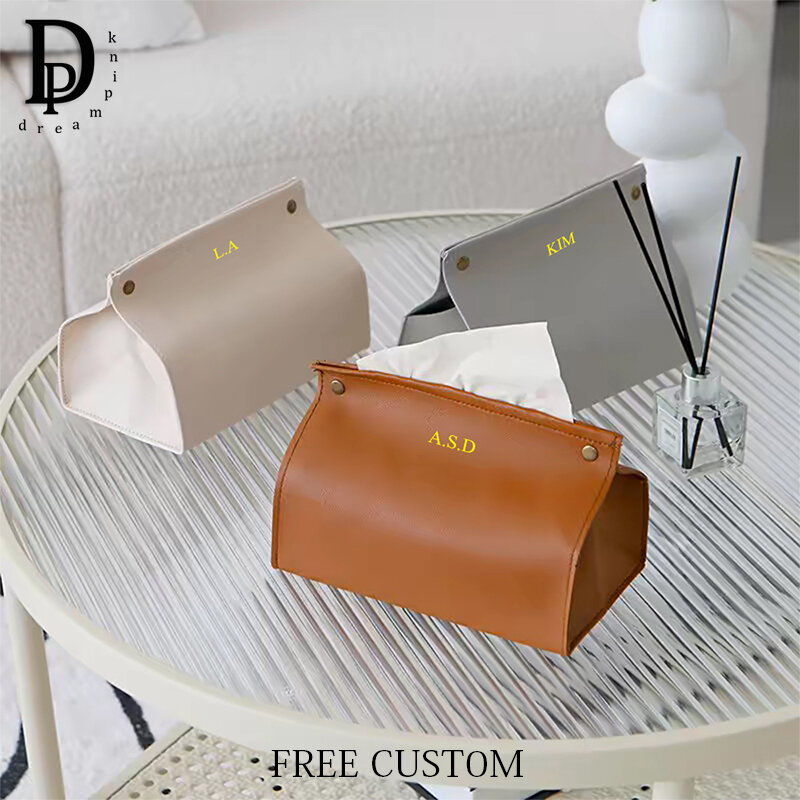 Luxus Leder Home Tissue Fall benutzer definierte Name tragbare Business Office Aufbewahrung tasche Mode Multifunktions-Kosmetik taschen niedlichen Geschenk