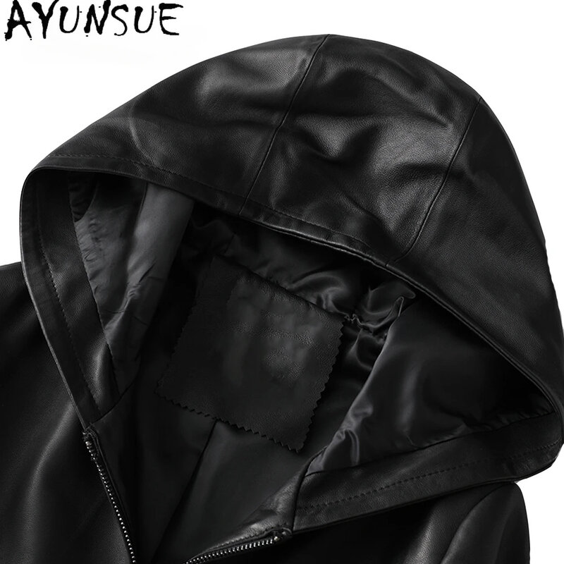 AYUNSUE 100% 여성용 진짜 양가죽 코트 후드 재킷, 용수철 2024 패션, 진짜 가죽 재킷, Chaqueta Mujer 최고 품질
