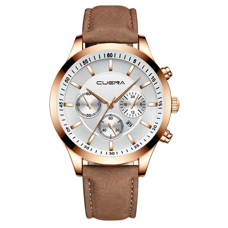 Men's Business Leath Belt Watch Three Eyes Six-Piece Calendar Quartz Watch gumruksuz ve ucretsiz sevkiyat fashion quartz wrist
