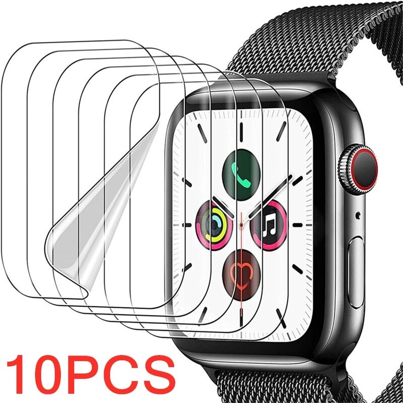 Película protectora de piezas para Apple Watch, Protector de pantalla de vidrio suave para Iwatch serie 7, 6, SE, 5, 4, 3, 40MM, 41MM, 42MM, 44MM, 45MM, 1/5/10