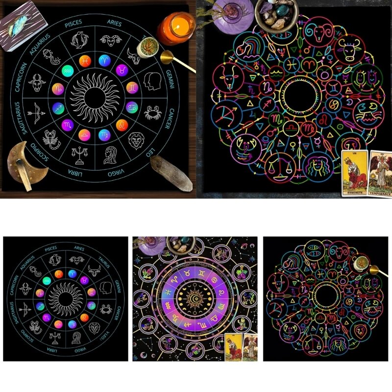 Dropship Divinations การ์ดตารางผ้า Tapestry Constellations MoonPhases ผ้าปูโต๊ะไพ่ทาโรต์