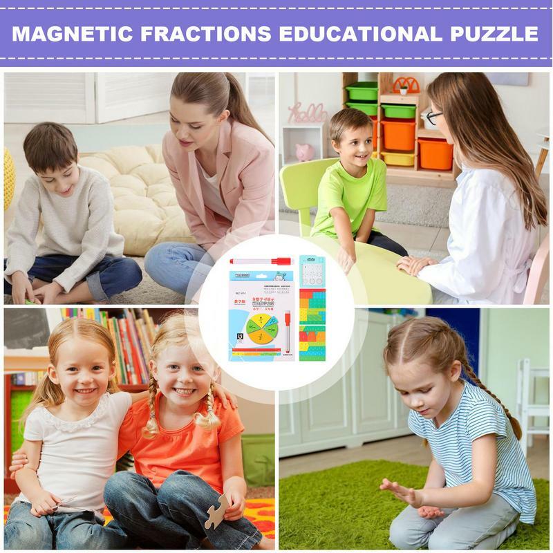 Juego de fracciones magnéticas para aula, azulejos de fracciones arcoíris, círculos, manipuladores de matemáticas, tiras de fracciones