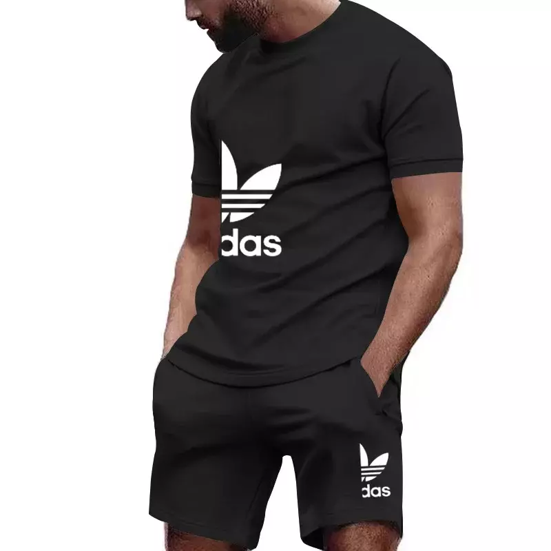 Conjunto de camiseta de manga curta masculina com shorts esportivos, roupa esportiva casual, moda coreana, roupas de verão, 2024
