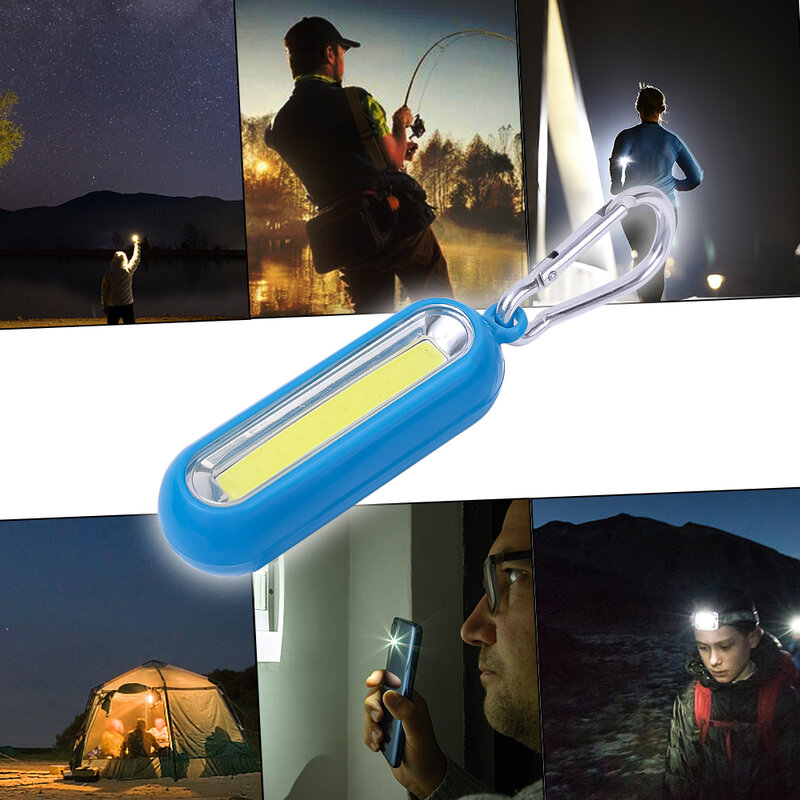 휴대용 LED 키체인 라이트 COB 미니 포켓 전술 손전등, 배터리 구동, 야외 캠핑 낚시 램프 랜턴, 3 가지 모드
