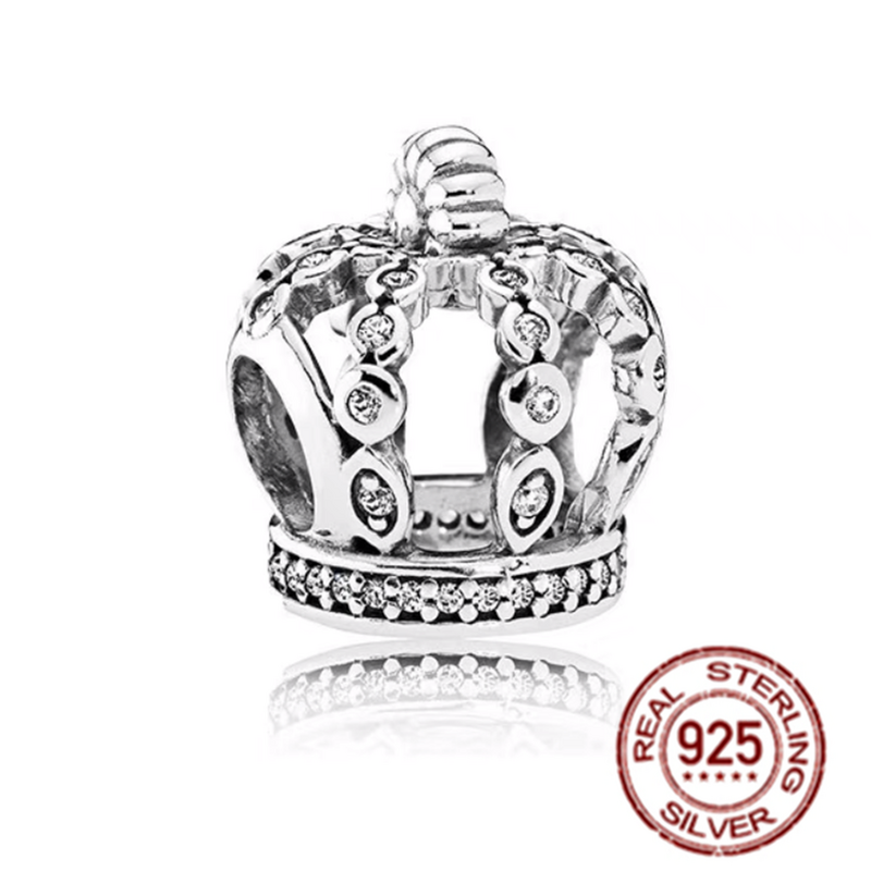 Bracelet en argent regardé 925 plaqué or rose, perle de charme, convient au bracelet Pandora original, couronne, reine, petite cloche, bijoux à bricoler soi-même, offre spéciale