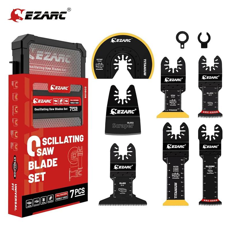 EZARC 7PCS Kit di lame per utensili oscillanti, lame per seghe oscillanti in titanio per chiodi in legno, metallo, Kit di lame multiutensile in plastica
