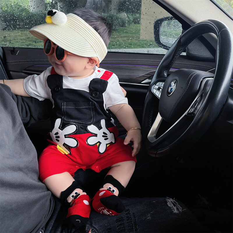 Disney Mickey Mouse One Piece Jumpsuits 3-12 Months Baby Clothes Cartoon Style Loose Crawling Suit with Wrap Ass 0-2 Years