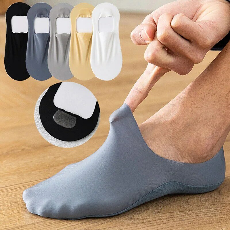 2023 Spring Summer New Men's Ice Silk Boat Socks Point Non-slip Breathable Invisible Socks Shallow Mouth Cotton Sole Short Sock