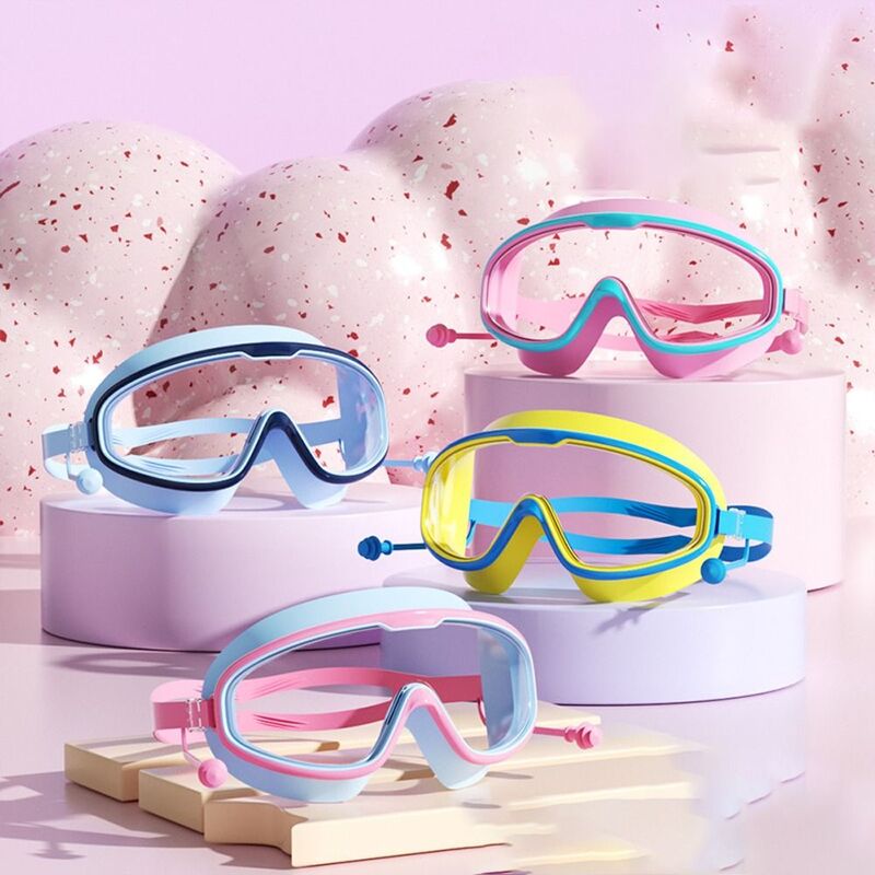 Anti nevoeiro natação óculos, vista ampla, Big Frame, nadar óculos com tampões, profissional óculos de mergulho, piscina