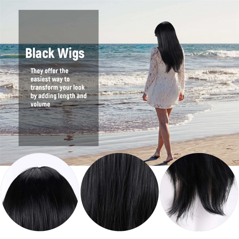 Perruques droites longues noires pour femmes, robe de cosplay, perruque de fête costumée