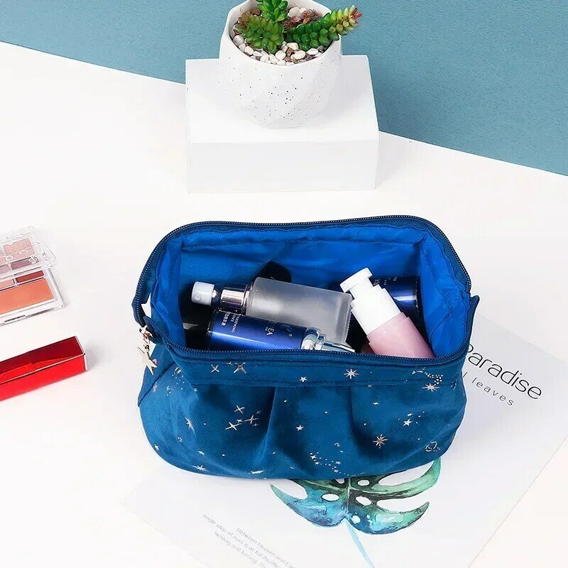 Bolsas de cosméticos de franela LW021, almacenamiento de maquillaje de terciopelo de gran capacidad portátil, en seco y húmedo, nueva moda