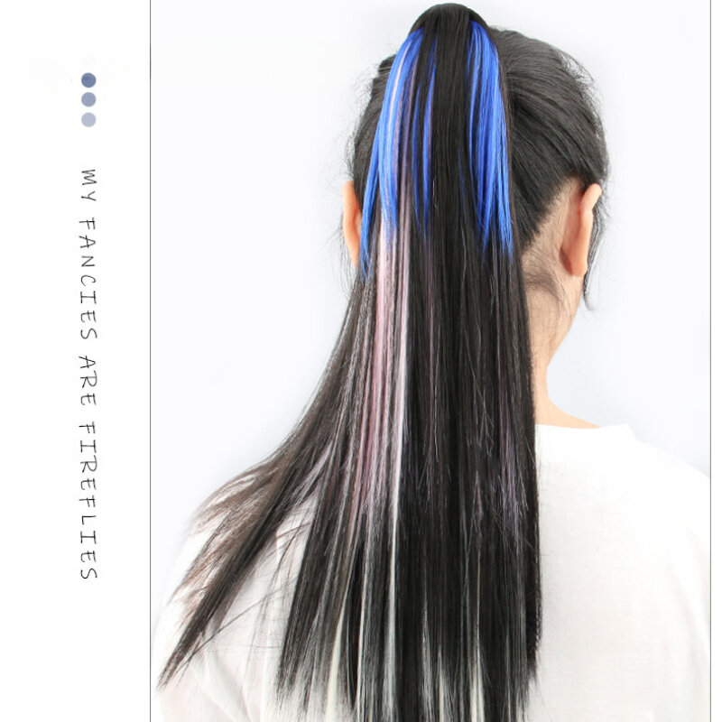 Longo encaracolado ponytail peruca para mulheres e meninas, uso diário, macio, extensões de cabelo reto, extensões de cabelo clip na moda, cor mista