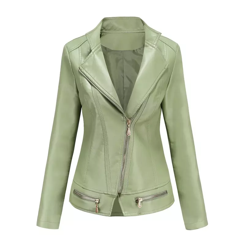 Jaqueta com pescoço padrão verde feminino, com zíper casual, casaco curto de locomotiva, plus size, outono, inverno, novo, moda de rua, 2022
