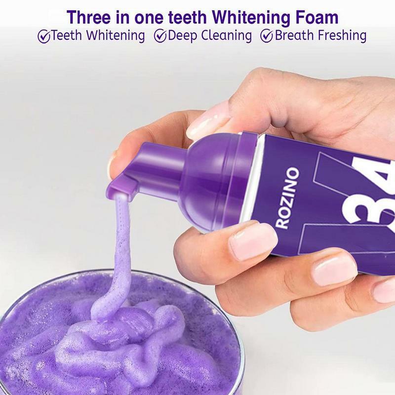 Creme dental branco espuma creme dental mousse, dentes sensíveis, proteção da cavidade, roxo, natural, 60ml