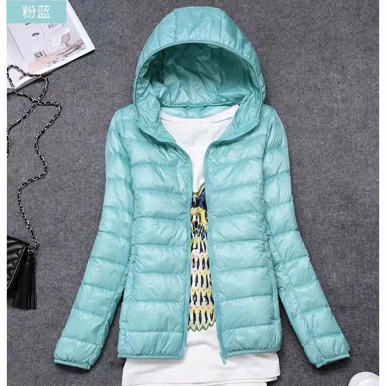 여성용 화이트 덕 다운 코트, 초경량 후드 다운 재킷, 따뜻한 외투, 휴대용 플러스 사이즈 M-4XL, 가을 겨울