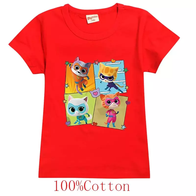 Disfraz de Super Cat para niños, camiseta de SuperKitties, ropa de verano para niñas, Camiseta de algodón para niños pequeños, Tops de manga corta para niños