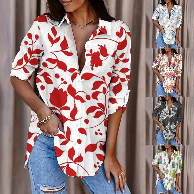 Повседневная рубашка, элегантные женские Топы с длинным рукавом, женская футболка с длинным рукавом и цветочным принтом