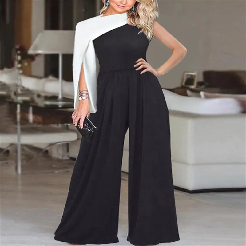 Jumpsuits Evening Gown Formal Occasion/Casual Dress Party Wear Floor Length Long Sleeve One Shoulder Stretch Fabric Pleats 2023