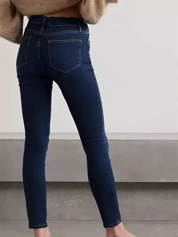 Calça jeans skinny de cintura alta feminina, jeans fino, tudo combina, moda, outono