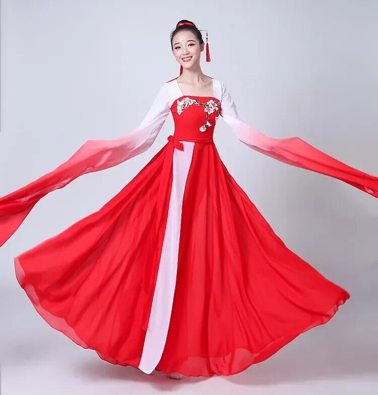 Костюм ханьфу для классических танцев в китайском стиле, Женский танцевальный костюм в новом стиле, танцевальный костюм с s-образным вырезом