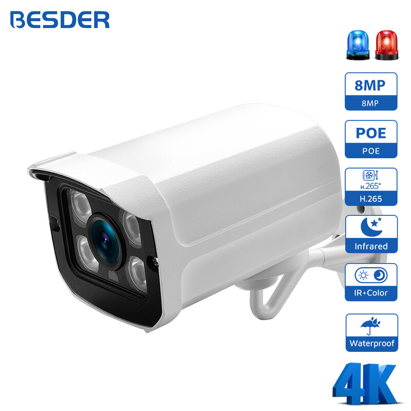 8MP Wired Network Camera 48V PoE Outdoor Human Detection 5MP 4MP Bullet IP Camera H.265 3MP CCTV Security Camera Audio iCSee