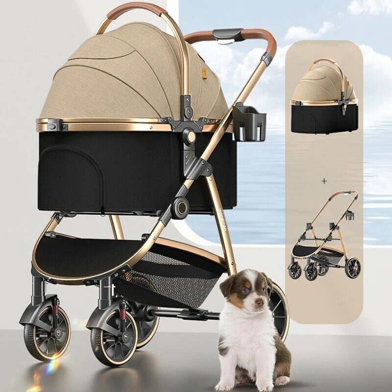 Outdoor wózek dla zwierząt ze stopu aluminium z kółkami dla średnich psów i kotów, akcesoria do podróży dla zwierząt towarzyszących