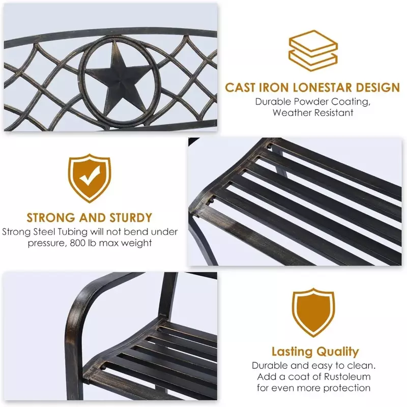 One Size Patio Furniture Lone Star Metal Park Patio Bench Outdoor Garden Benches Bronze Freight Free