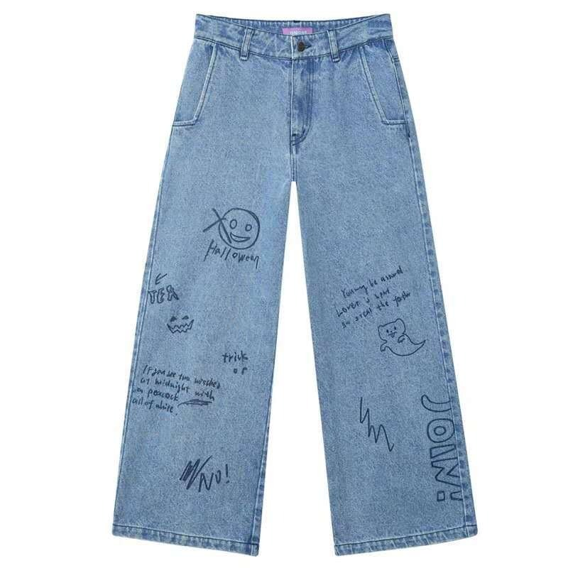 Nowe modne dżinsy damskie proste luźne dziewięciopunktowe spodnie z szerokimi nogawkami wiosna 2022 uczniów luźna w stylu Retro Trend w spodniach z wysokim stanem